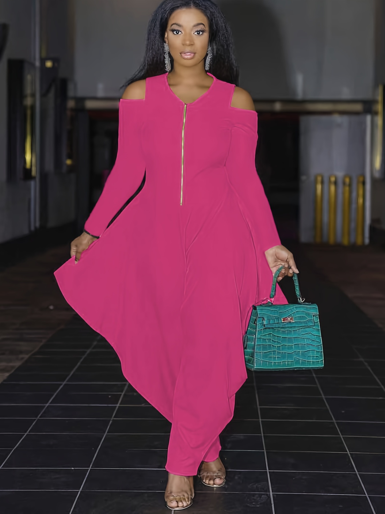 Pink Elegant Jumpsuit With Draped Top | SilkFred US