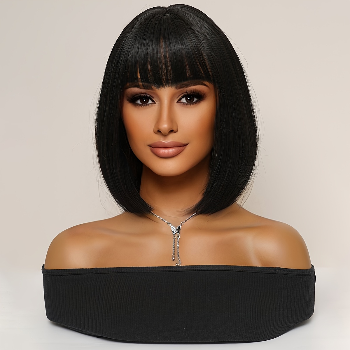 

Bob Cut Wig With Bangs Short Straight Wig Synthetic Wig Beginners Friendly Heat Resistant Wig For Women