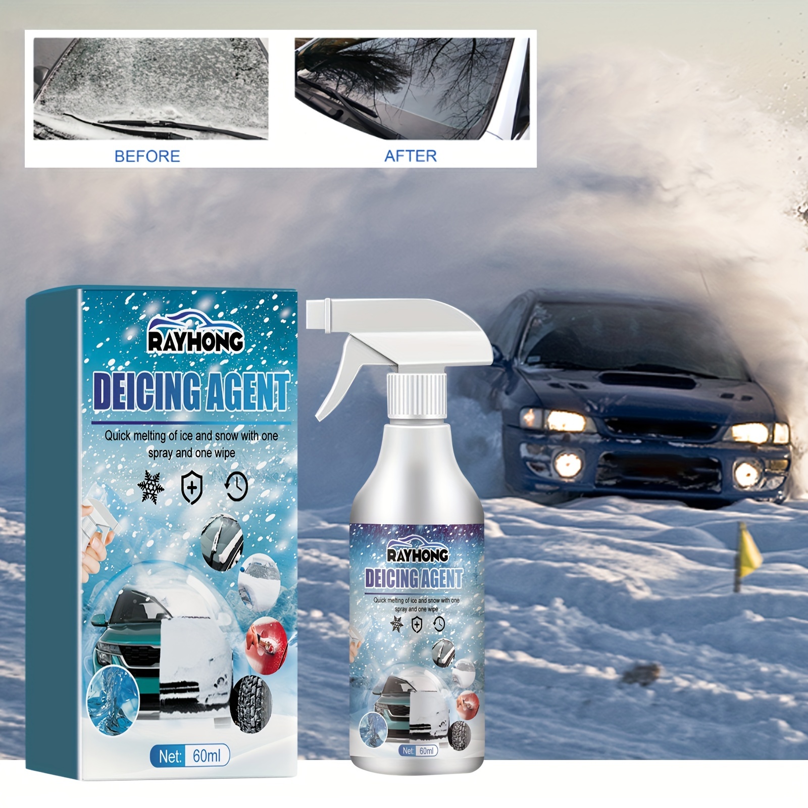 De Icer For Car Windshield De Icer 100ml Fast Ice & Snow Melting Spray  Defrosting Anti