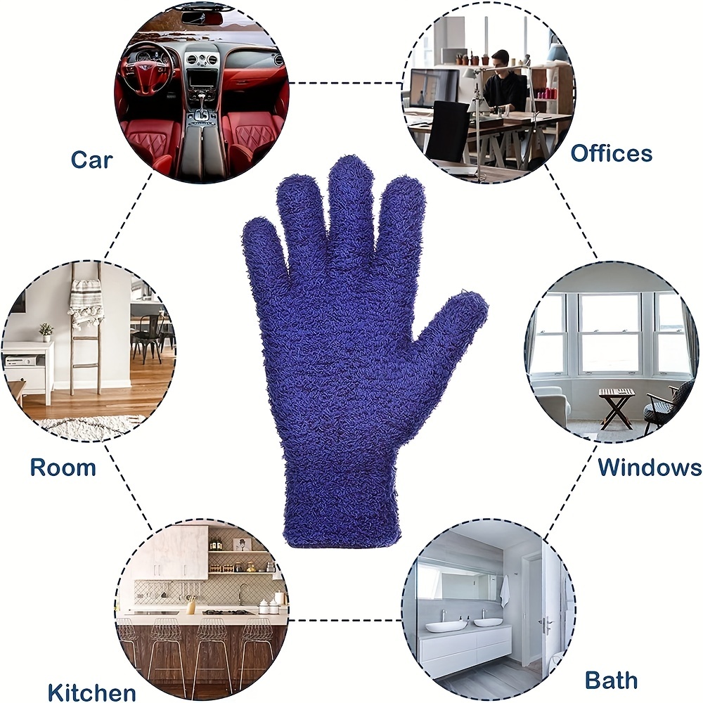 4 pares de guantes de limpieza de microfibra para limpieza de polvo,  lavables, para limpieza de cocina, casa, autos, camiones, espejos,  lámparas