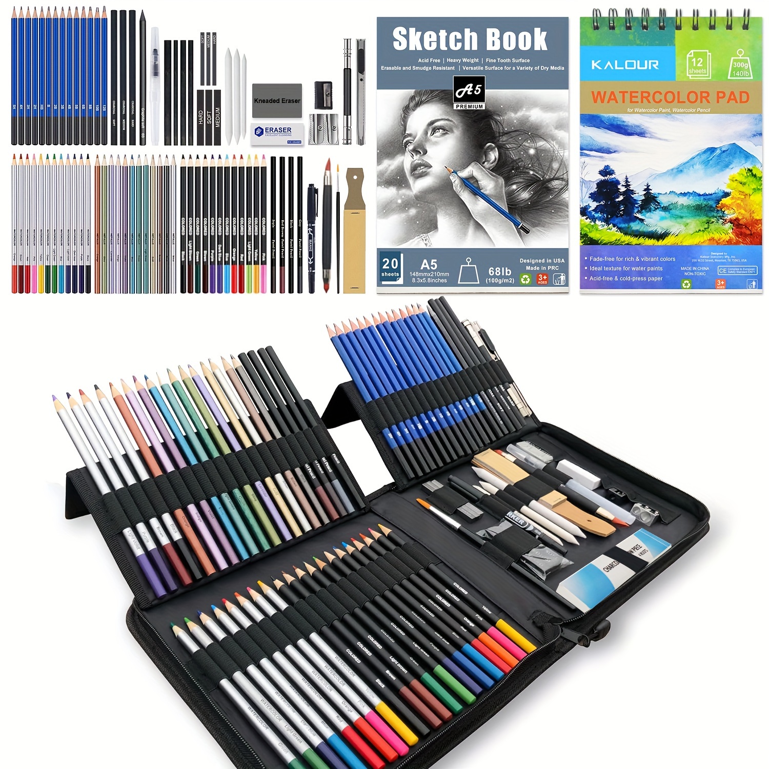  HTVRONT 76 PACK Drawing Set Supplies - Pro Art Set for Adult  with 2-Color Sketchbook,include Colored, Graphite, Charcoal, Watercolor &  Metallic Pencil, for Adults Artists Teens Beginner : Arts, Crafts