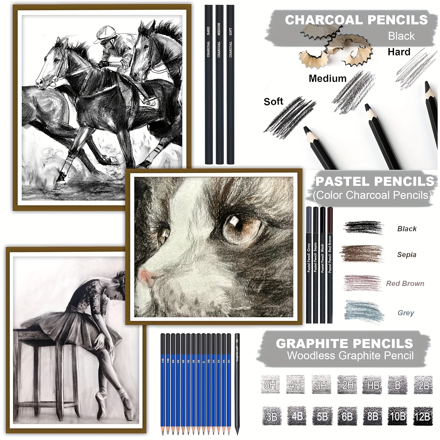 Seamiart 36pcs Professional Painting Sketch Set with Charcoal