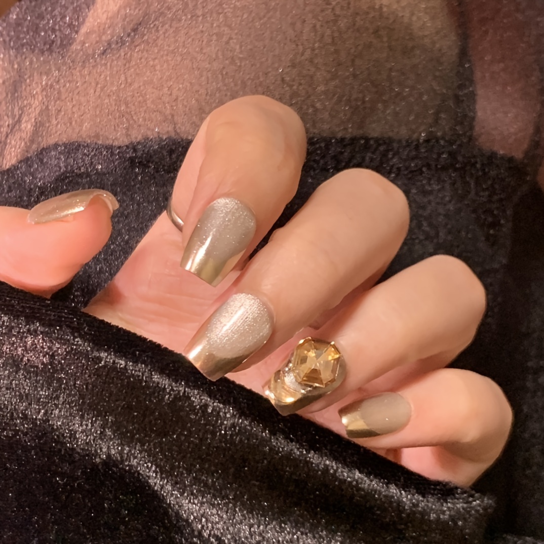 Champagne Kisses | Clear Jelly Gold Glitter Rhinestone Nails