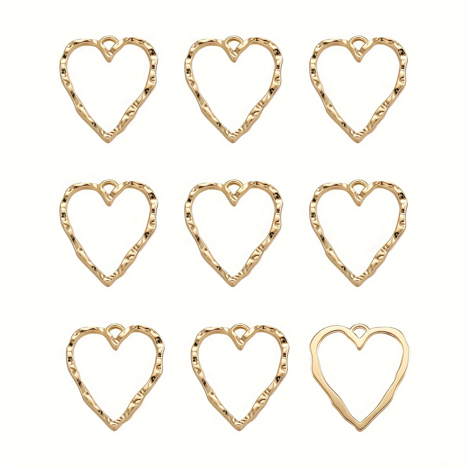 Image of 10pcs/100pcs Golden Alloy Heart-shaped Embossed Pattern Open-back Frame Pendants, Embossed Earring Necklace Pendant Jewelry