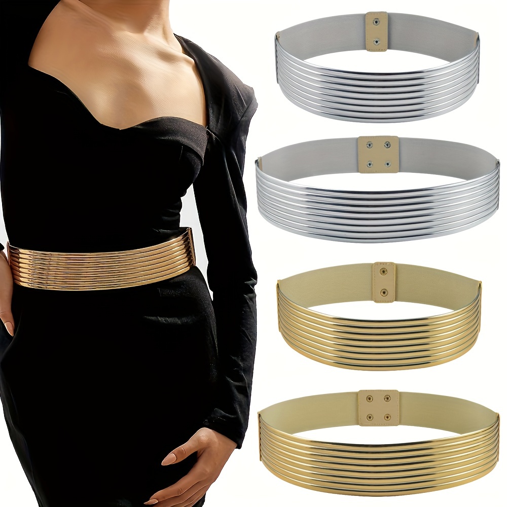 New Leaf Gold Metal Women Belt Fashion Dress Waist Elastic Belt