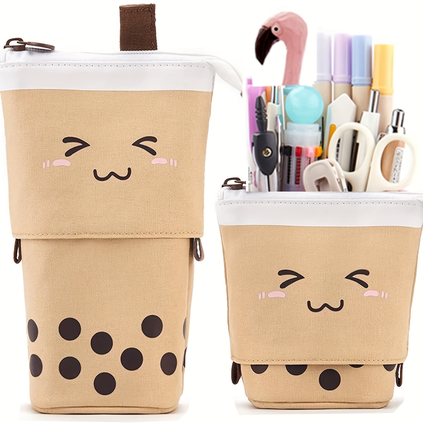 1 Set Cute Boba Milk Tea Telescopic Pen Bag Gel Pens Pencil Holder  Stationery Case Stand Up Pencil Case Pen Box Stationery Pouch