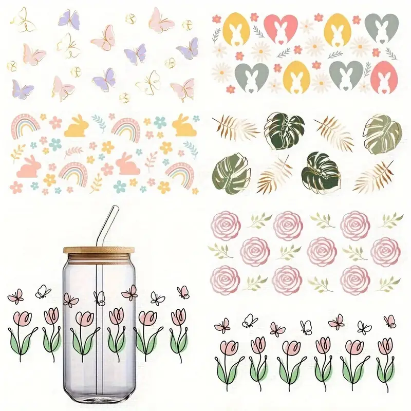 Uv Dtf Cup Wrap Transfer Stickers Spring Easter Flowers - Temu