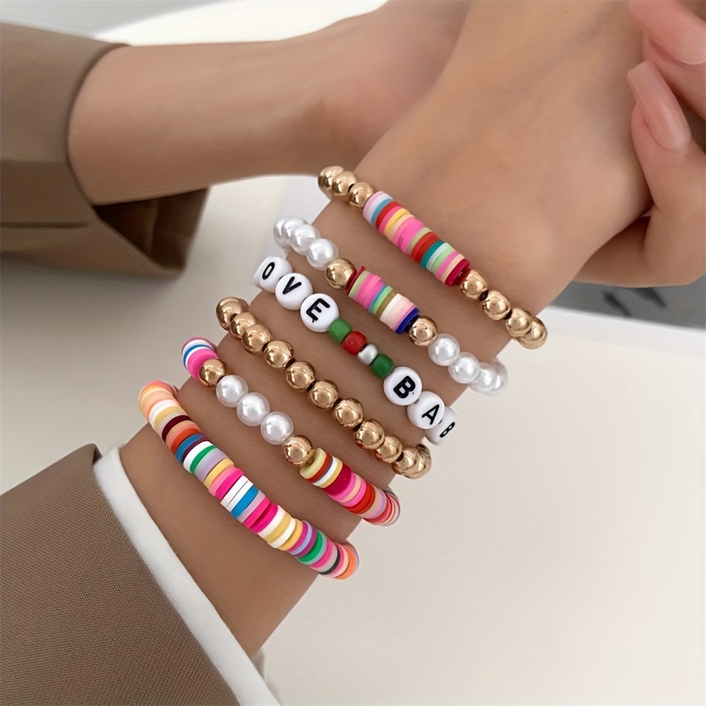 beaded name bracelet custom friendship letter bead bracelet, Clay