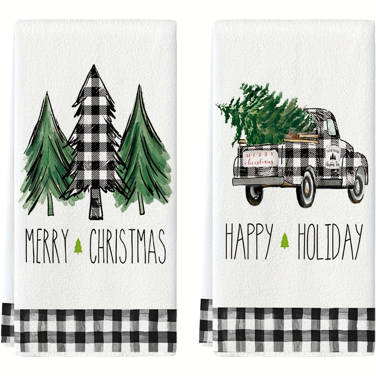 Christmas Kitchen Towels Christmas Tree Plaid Printed Towel - Temu