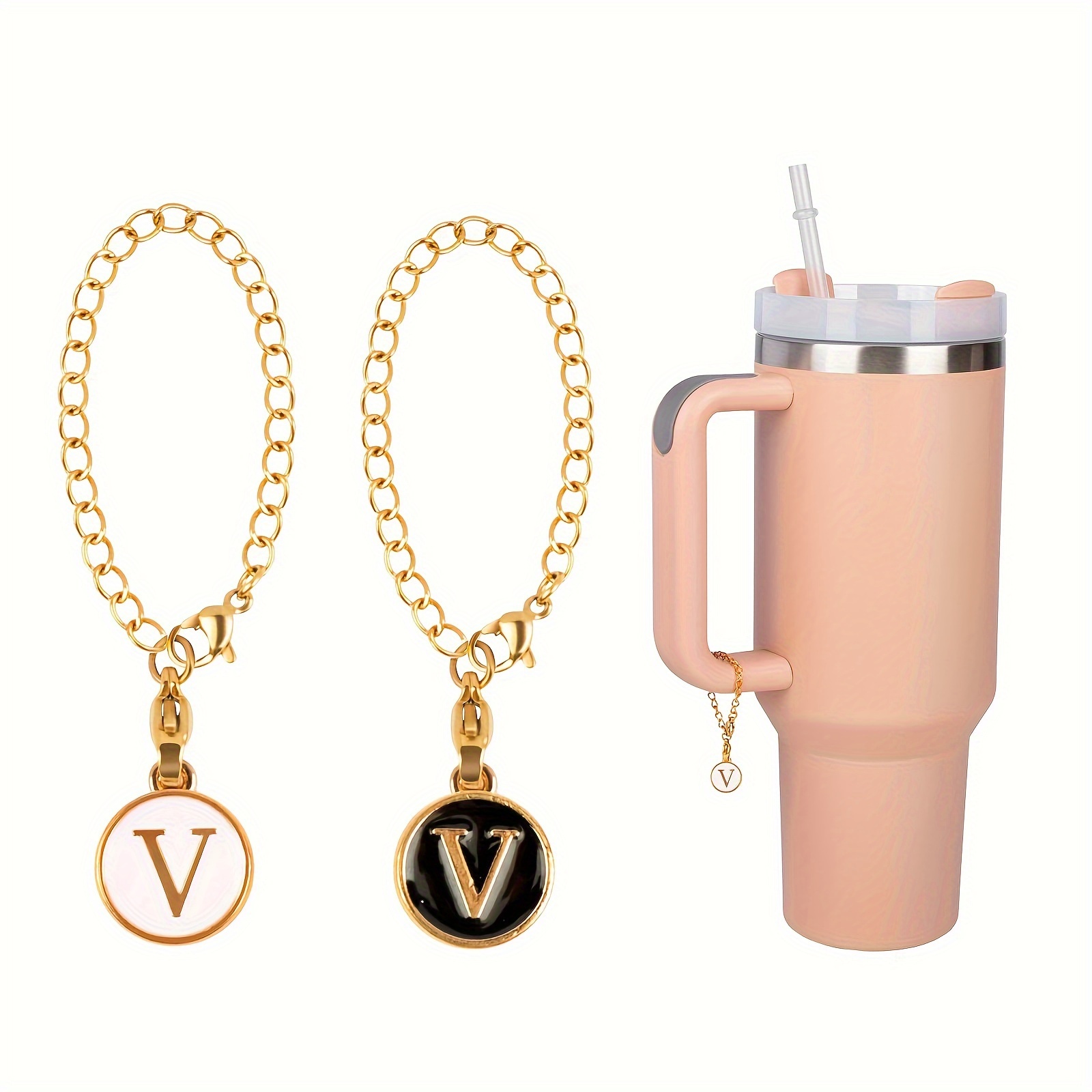 Water Bottle Letter Charm Accessories For Stanley Cup,Personalized Name Id  Initial Chain For Tumblers/Simple Modern Cup Handle Charms