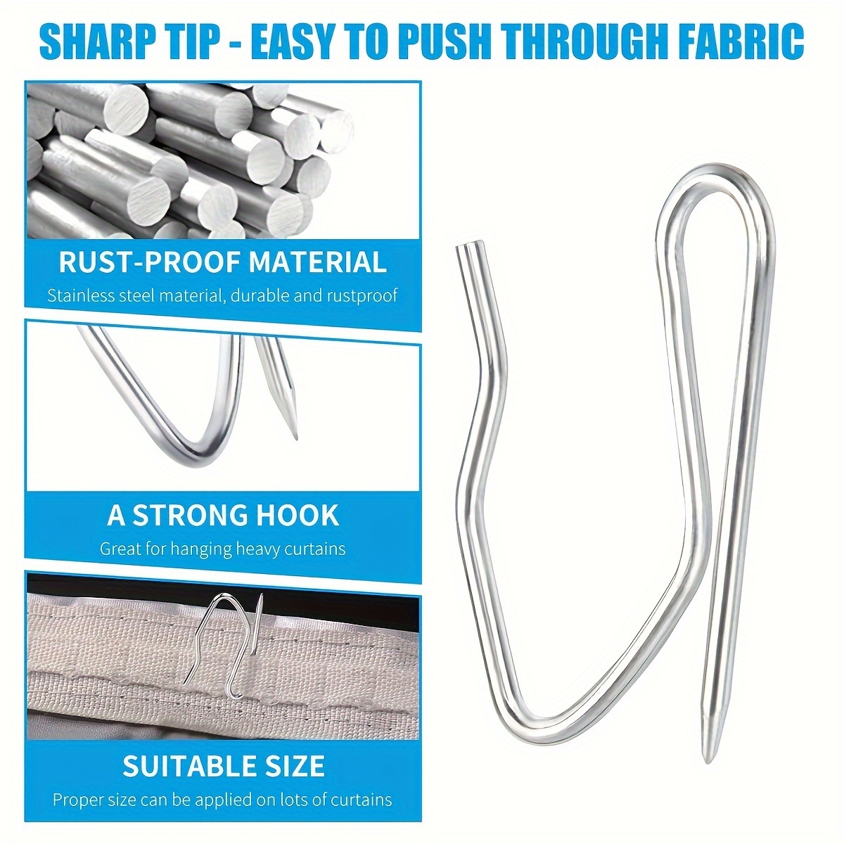 Stainless Steel Curtain Pleater Tape Hooks, Drapery Hooks, Hooks