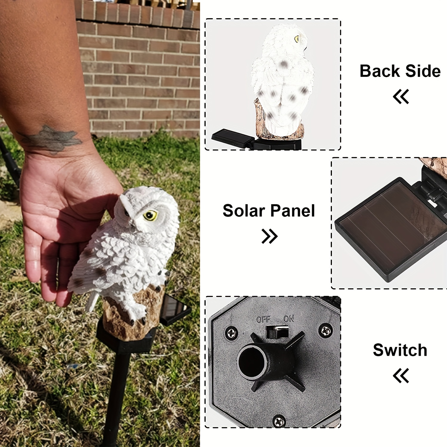 garden solar light resin owl design solar led light with stake waterproof light for flower fence lawn passage walkway courtyard christmas halloween decorations 5