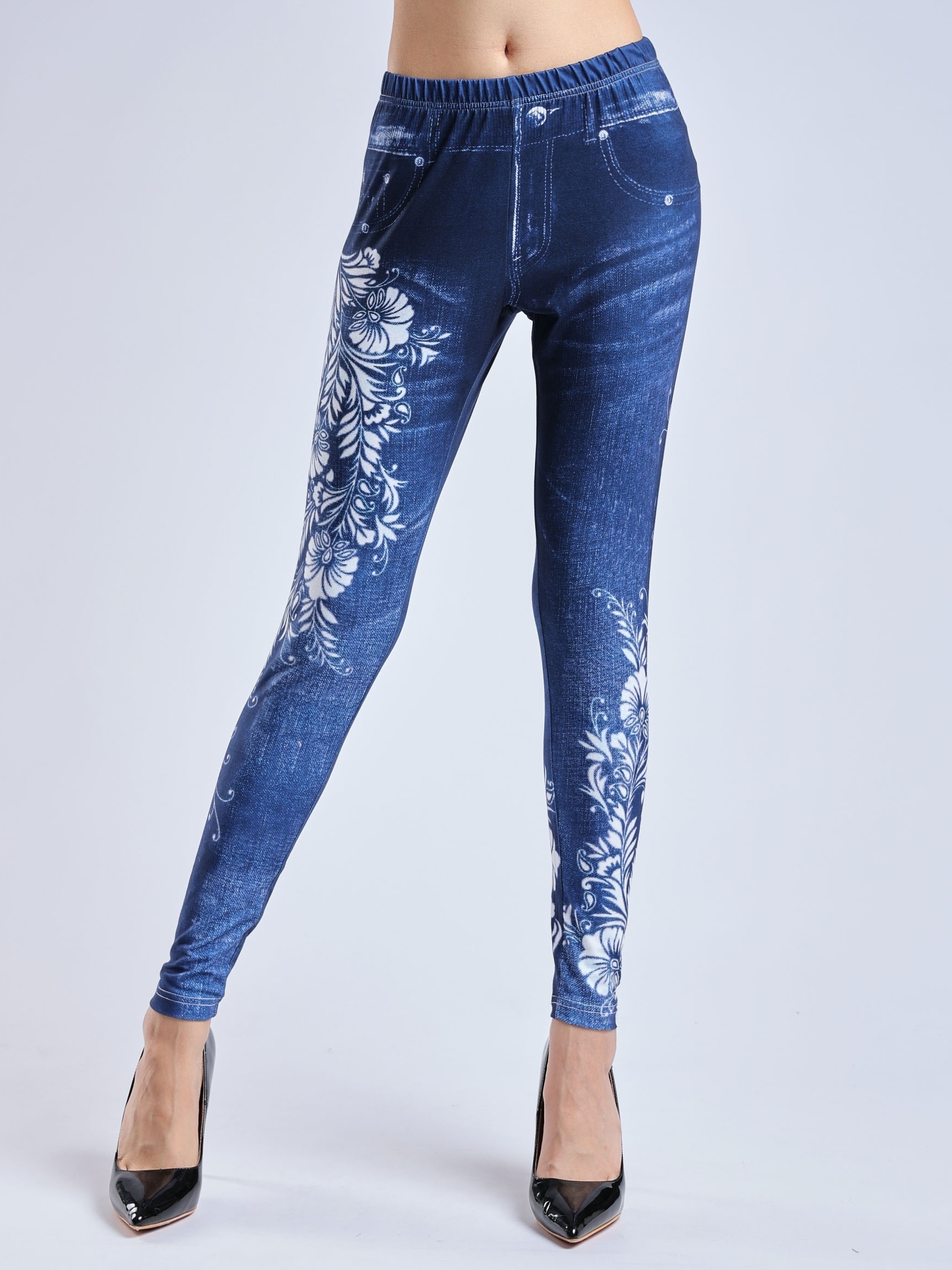 Womens denim shop leggings elastic waist