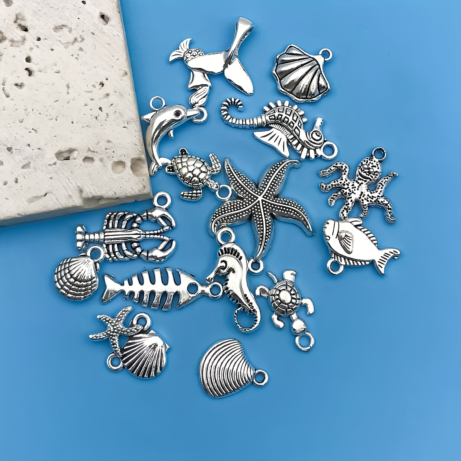 Ocean Creatures Charm Bracelet - Sterling Silver Bracelet with Sea Life Charms