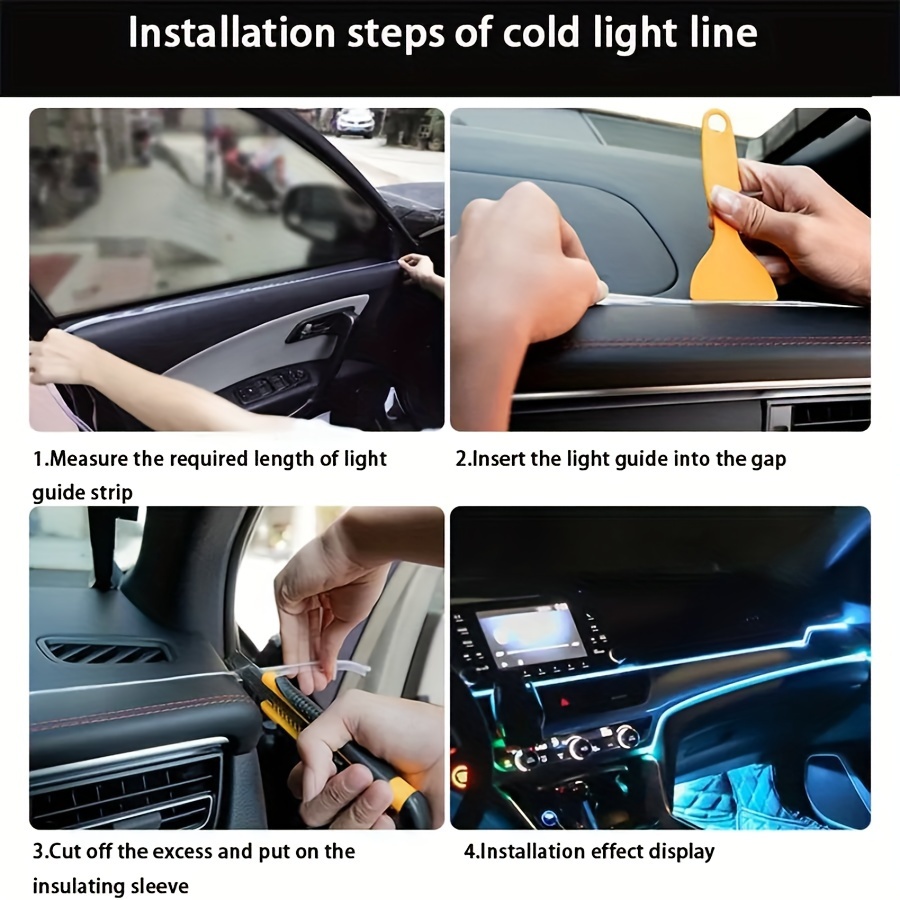 16.4 ft Accesorios para el interior del coche Lámpara de atmósfera EL Línea  de luz fría con USB DIY Decorativo Tablero de tablero Consola Auto LED Luz