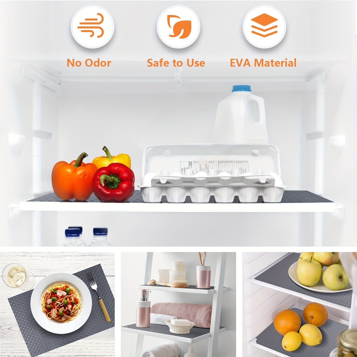 Jtween Shelf Liner Kitchen Drawer Mats, Non Adhesive Eva Material Refrigerator Liners with Waterproof Durable Fridge Table Place Mats for Cupboard
