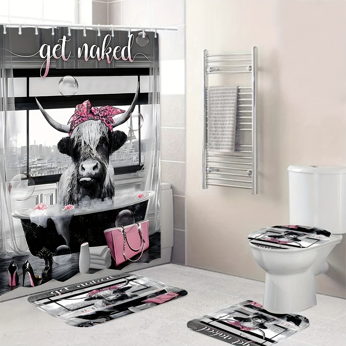 Bathtub Cattle Shower Curtain Bathroom Decorative - Temu