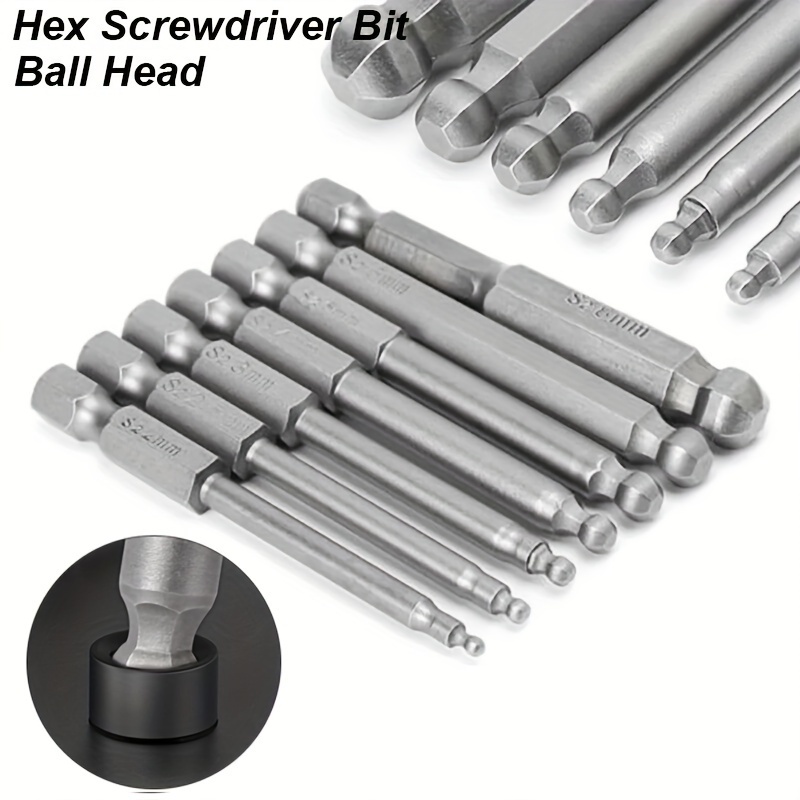 REXBETI Hex Head Allen Wrench Screwdriver Bit Set, SAE 1/4 Inch Hex Shank  S2 Steel Magnetic 3 Inch Long Drill Bits, 1/16-3/8 Inch, 12 Piece
