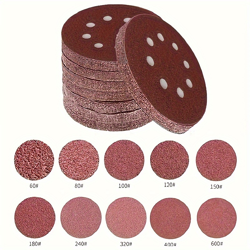 

Value Pack 100pcs 5-inch 8-hole Hook And Loop Sanding Discs, 60-600 Grits, Red Sandpaper, Professional Sanding Pads, Sanding Sheets, Woodworking Tools