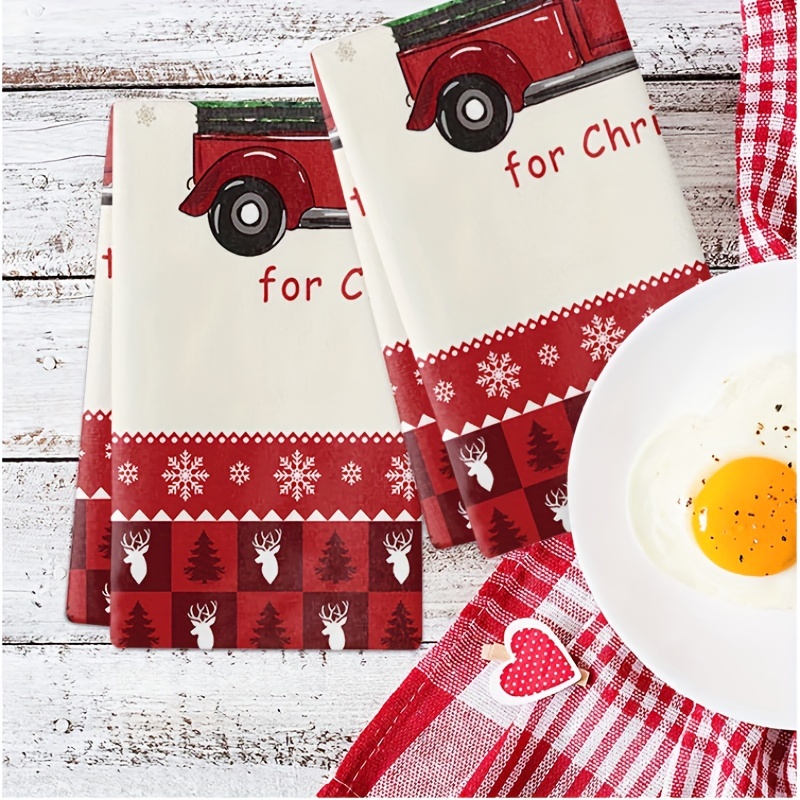 Christmas Kitchen Dish Towels, Christmas Tree Cart Decoration Dish