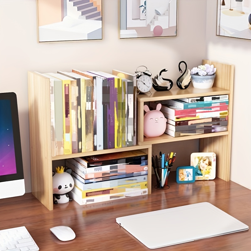Estantería de escritorio de 2 niveles, estantería de escritorio ajustable,  estantería de escritorio de madera y metal, estantería de escritorio
