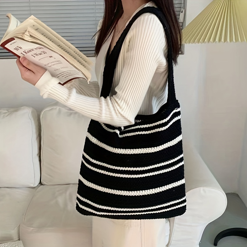 Color Block Square Hand Bag, Women's Striped Shoulder Tote Bag, Elegant  Crossbody Purse For Work - Temu