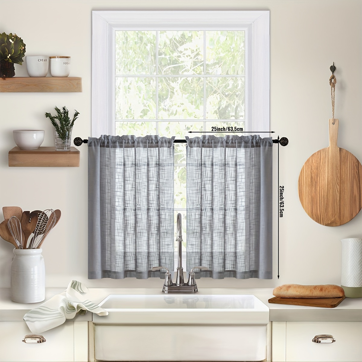Image of 2pcs/set, Linen Textured Semi Sheer Curtains Back Tab Window Drapes, Light Filtering Privacy Farmhouse Curtains For Living Room Bedroom Home Decor