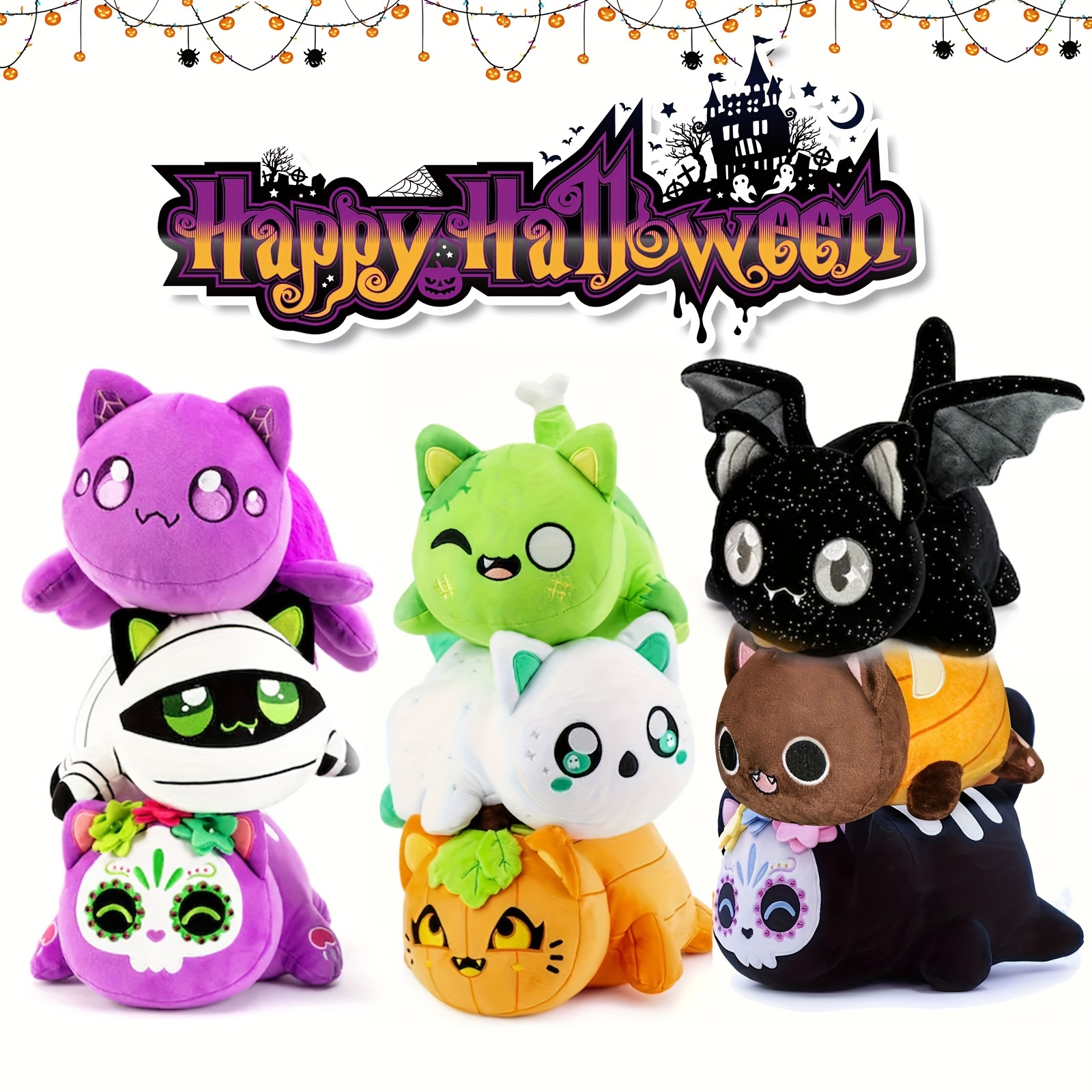

Halloween Meemeows Cat Plush - Spider Bat Gost Cat Stuffed Animals Collectible Toy, Great Gift For Fans Christmas Decorations, Thanksgiving Gifts