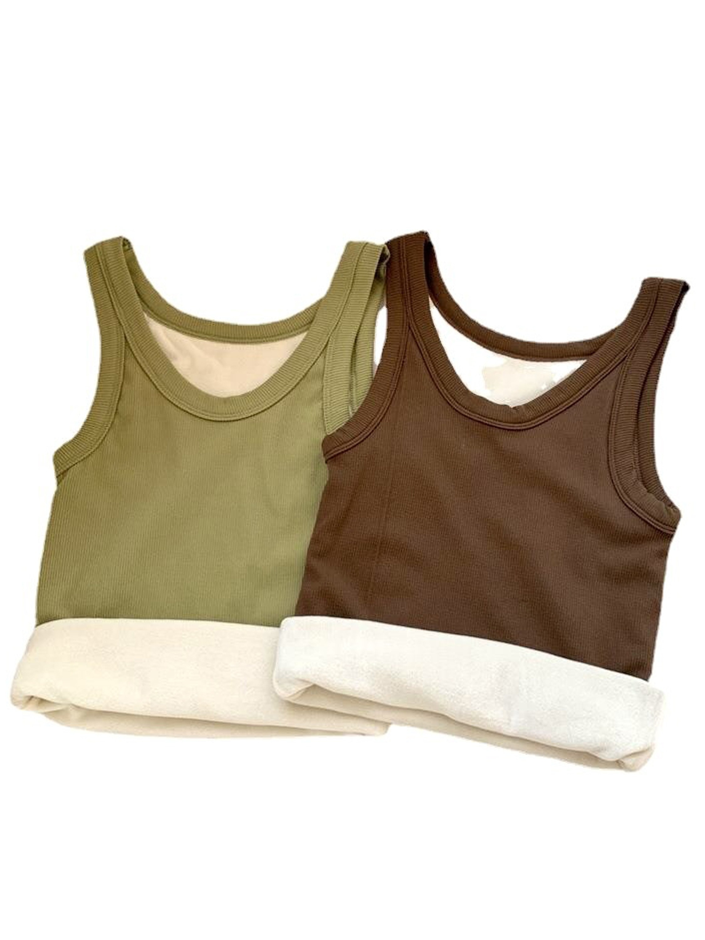 Girls Thermal Plus Velvet Vest Solid Color Warm Tops For 13-18 Years Pack  Of 2