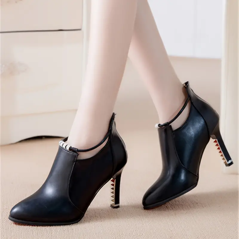 womens stiletto ankle boots fashion pointed toe back zipper booties all match high heeled short boots details 1