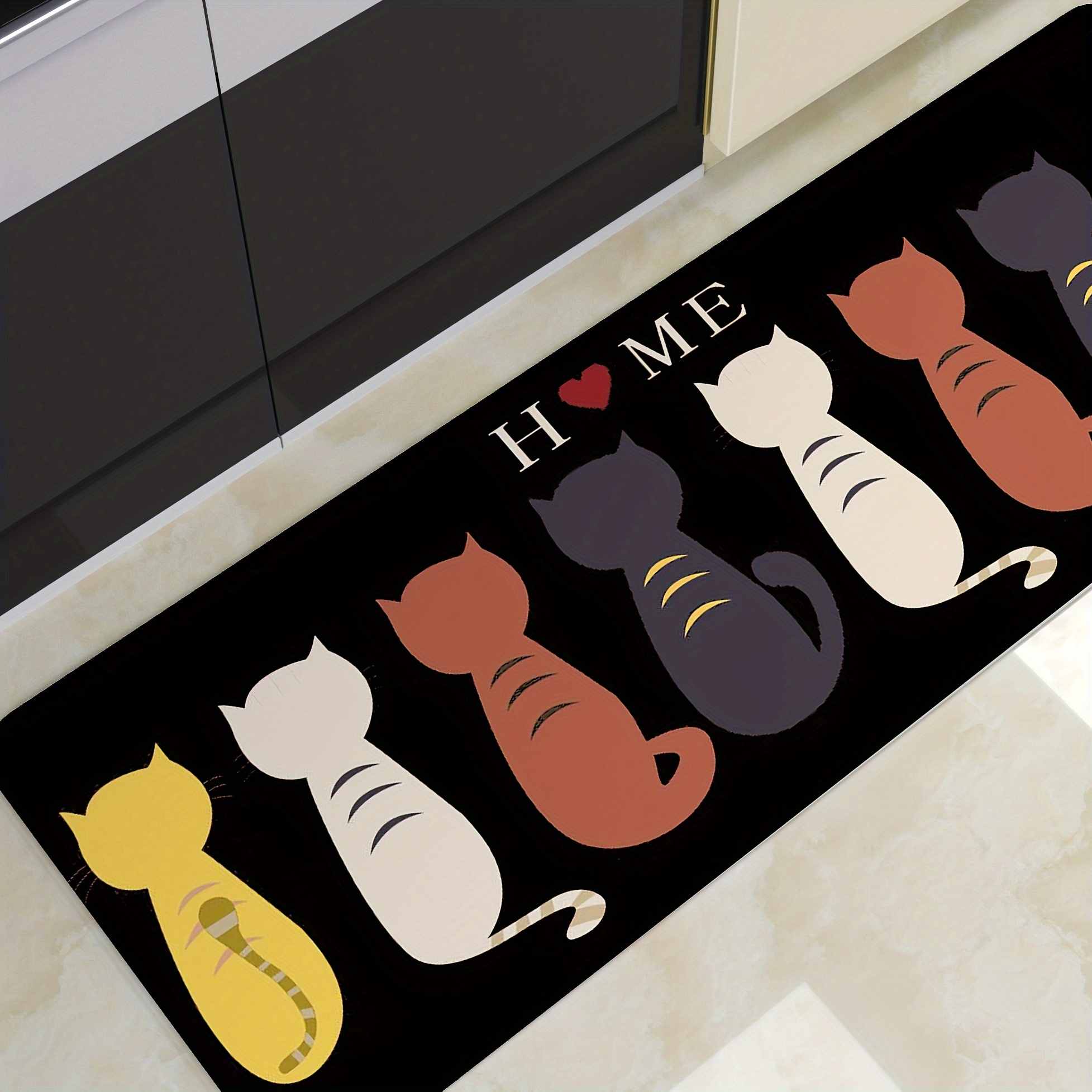 Car Printed Kitchen Rugs, Kawaii Cartoon Pets Absorbent Non Slip