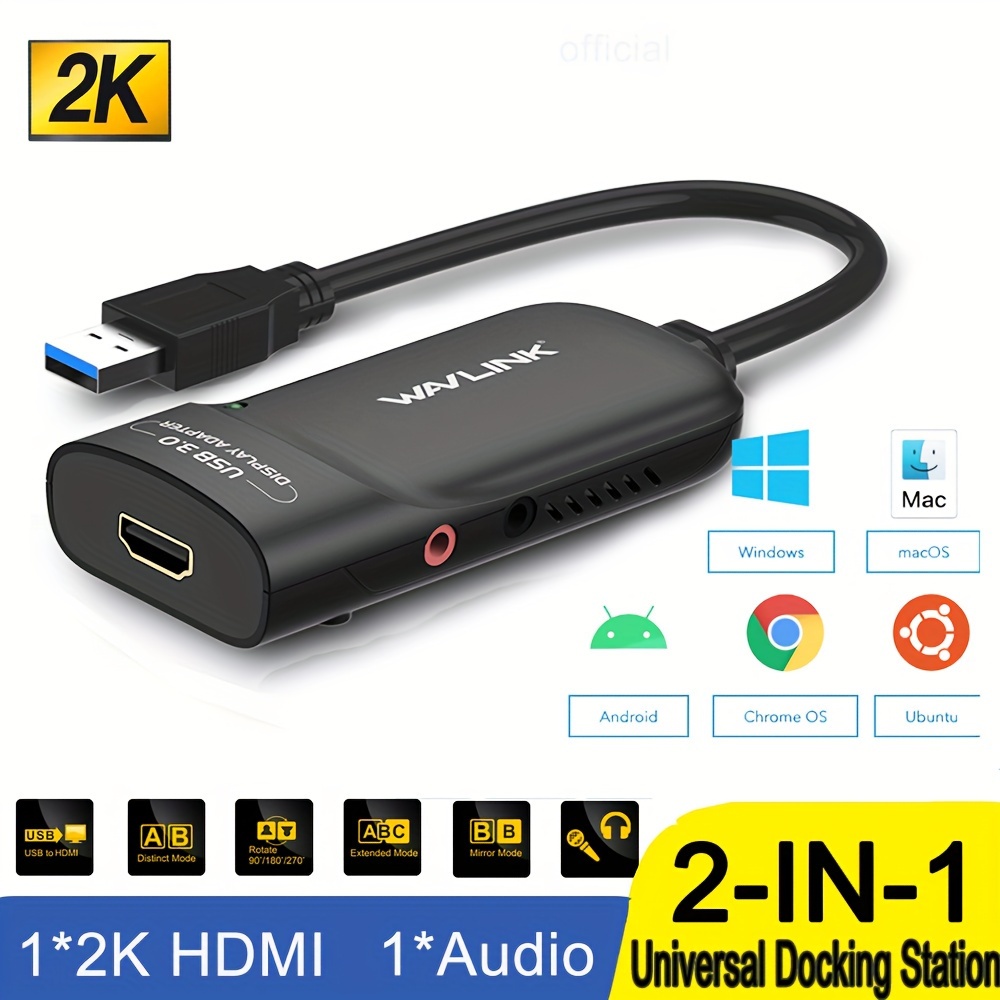 Wavlink-Adaptador USB 3,0 a HDMI Dual 4K, dispositivo para vídeo
