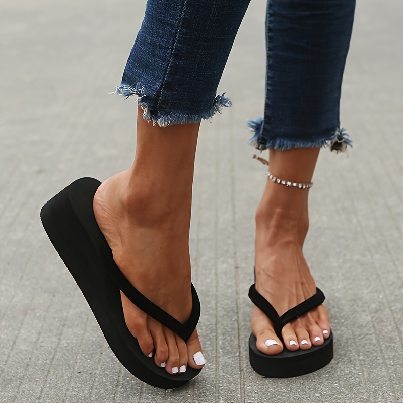 Women's Platform Flip-flops With Minimalist Wedge Heels And Vamp Design