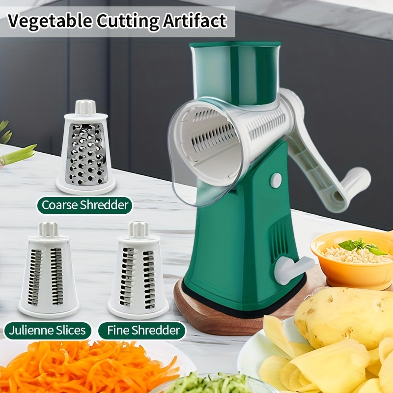 A Home 5 In 1 Rotary Cheese Grater With Handle [5 Interchangeable Stainless  Steel Blades]- Green