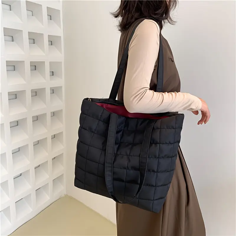 Solid Color Casual Padded Tote Bag, All-match Quilted Plaid Pattern Shoulder  Bag, All-match Daily Bag - Temu New Zealand