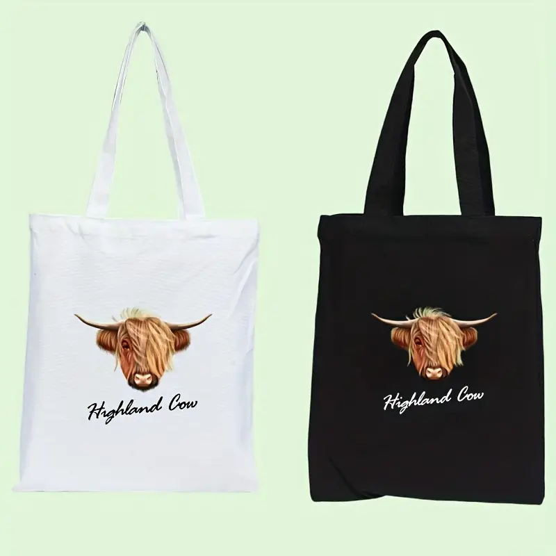 Highland Cow Canvas Tote Bag, Reusable Grocery Shopping Bag, Women's ...