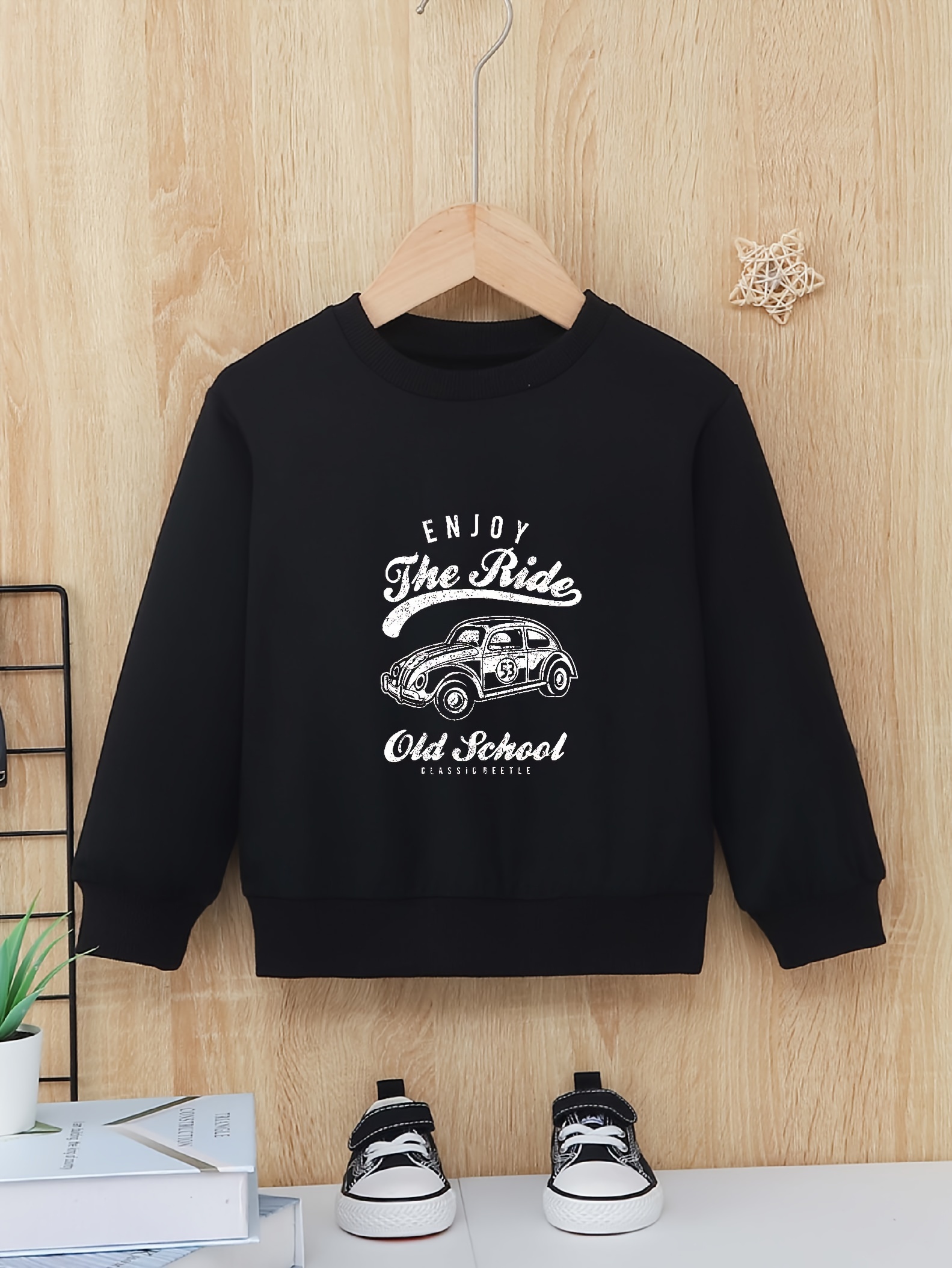 enjoy The Ride Old School' Print Casual Pullover Sweatshirt