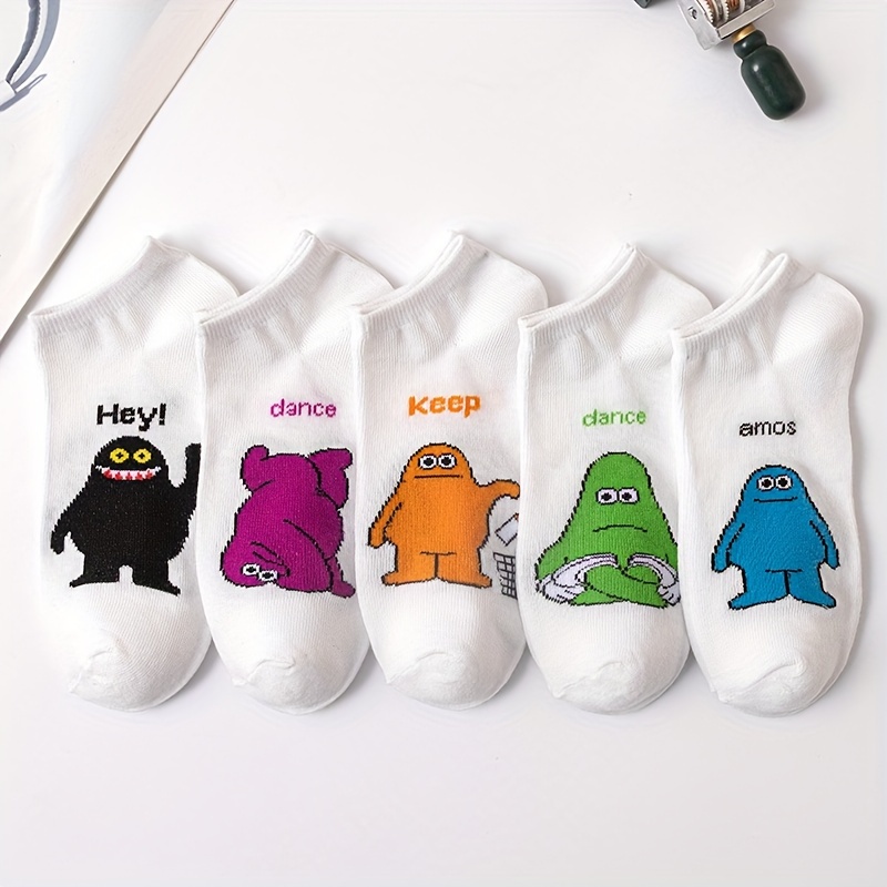 

5 Pairs Cartoon Print Socks, Cute & Lightweight Low Cut Ankle Socks, Women's Stockings & Hosiery