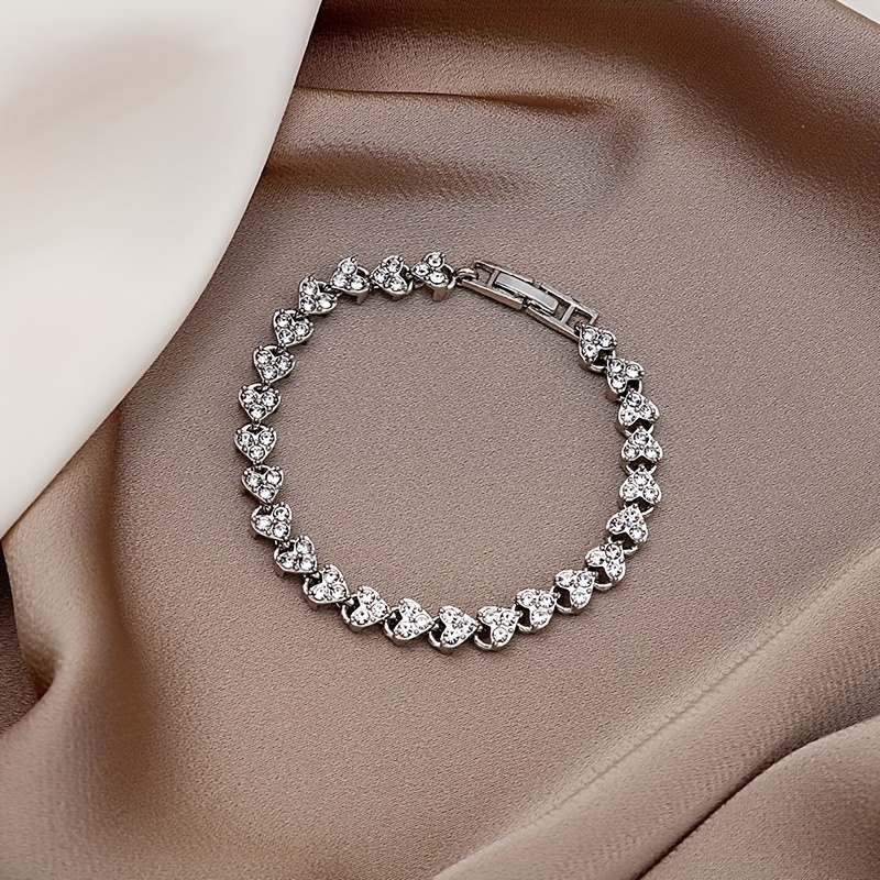 

1pc Heart-shaped Bead Bracelet, Shiny Rhinestone, Adjustable Alloy Jewelry Accessories Unisex