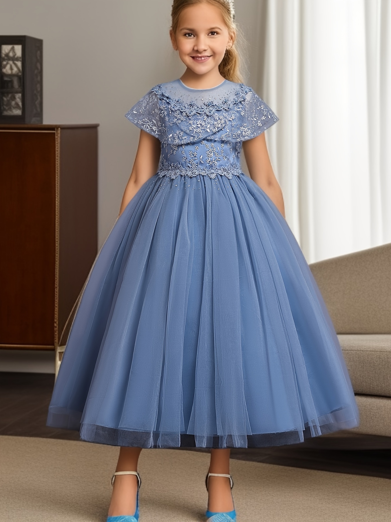 Girls Princess Dress Embroidery Lace Tulle Dress Wedding - Temu