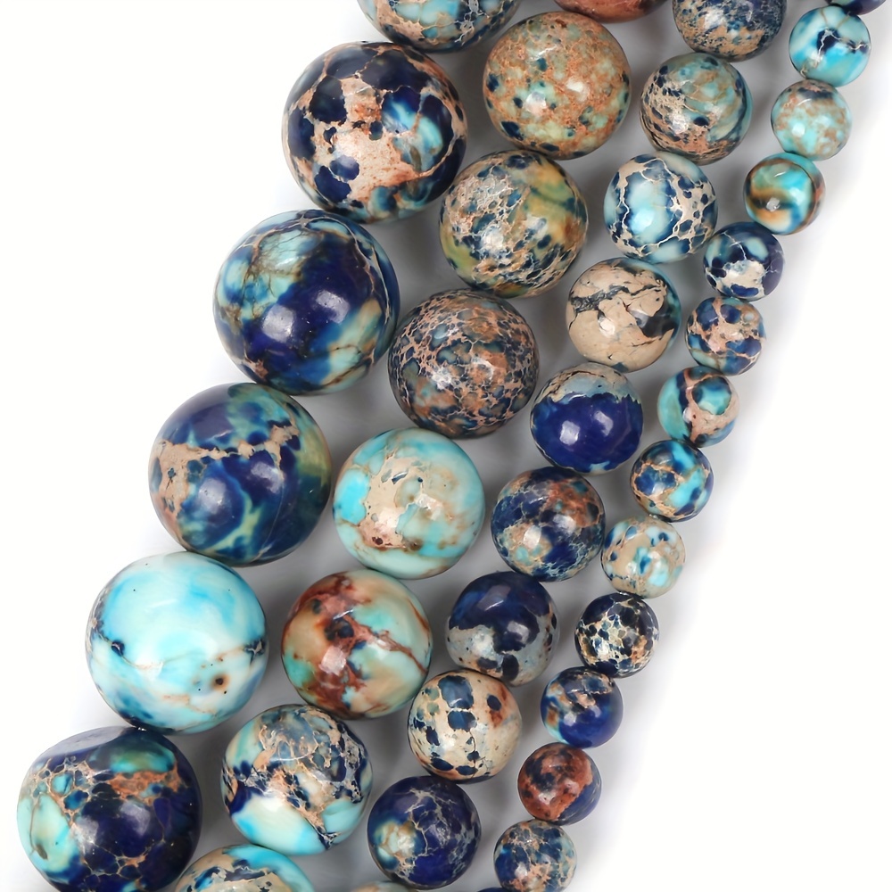 8MM Round Stone Beads Natural Emperor Jasper Loose Beads for Jewelry Making  Stone Round Loose Stone Beads for DIY Bracelets Necklace(ZS-1215-Blue*8MM)