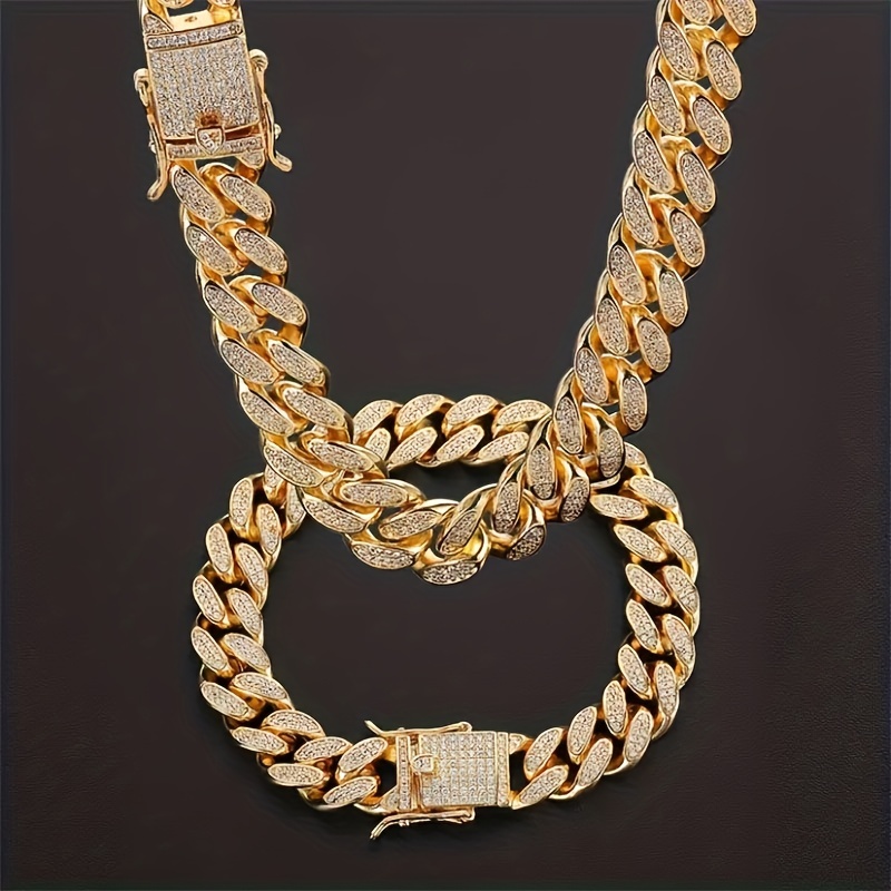 Men's Rhinestone Chain Necklace Hip hop Cuban Chain Necklace - Temu