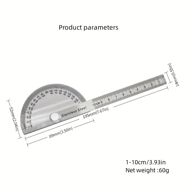 180 Degree Protractor Angle Finder Arm Rotary Measuring Ruler Stainless  Steel