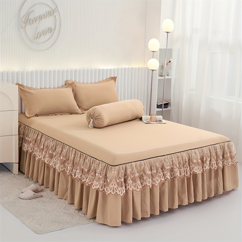 1Pc Bed Skirt Princess Style Bedding Lace Bedspread Non-Slip Sheets Bed  Cover