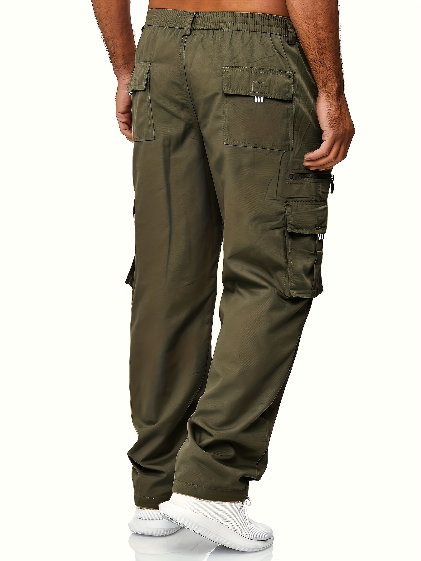Solid Straight Leg Pocket Multi Straight Leg, Men's Flap Pockets Loose Casual Outdoor Work Hiking Fishing Straight Leg Cargo Pants,Temu