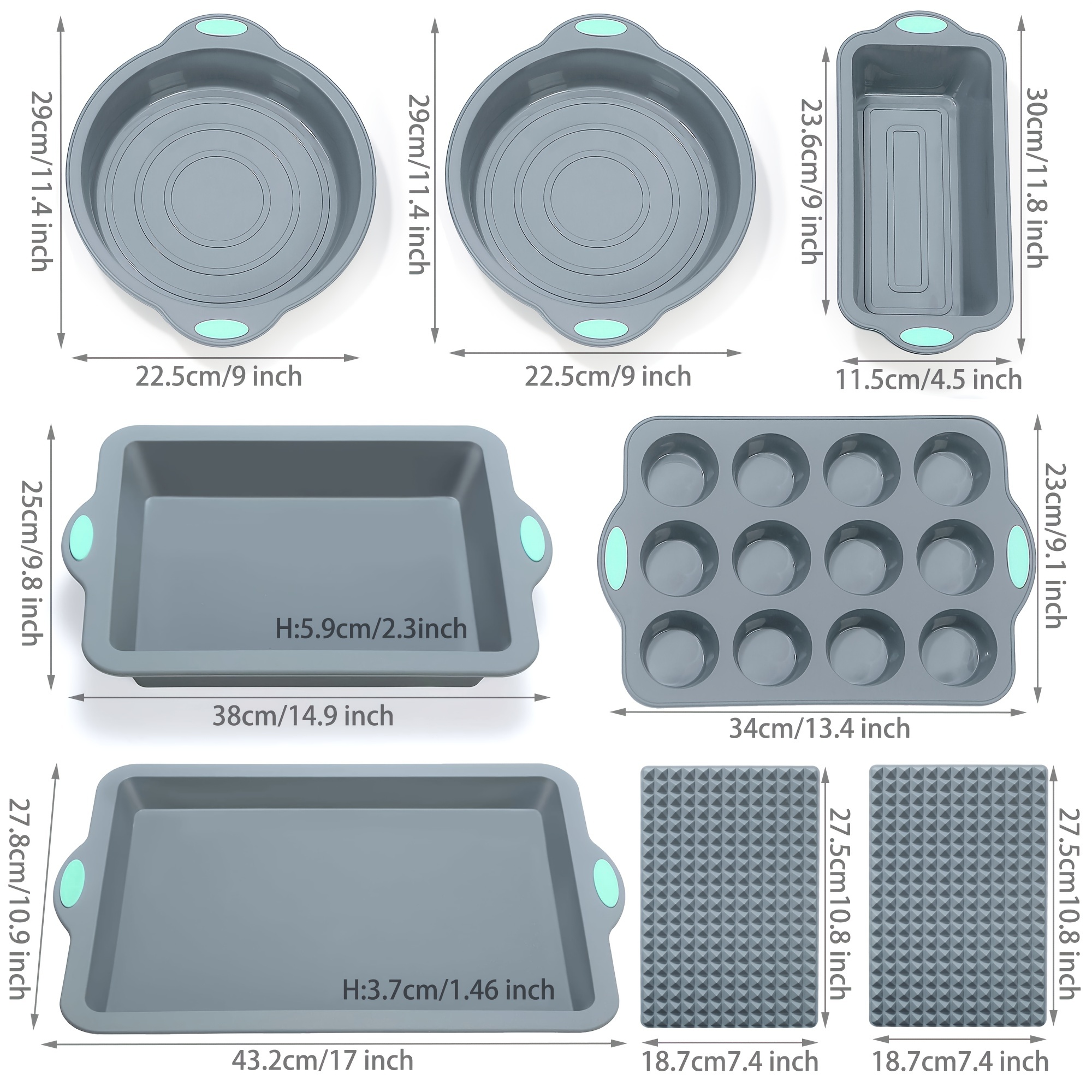 To encounter 8 in 1 Silicone Baking Set - 6 Silicone Molds - 2 Silicone  Baking Mat, Nonstick Cookie Sheet, Cake Muffin Bread Pan with Metal  Reinforced