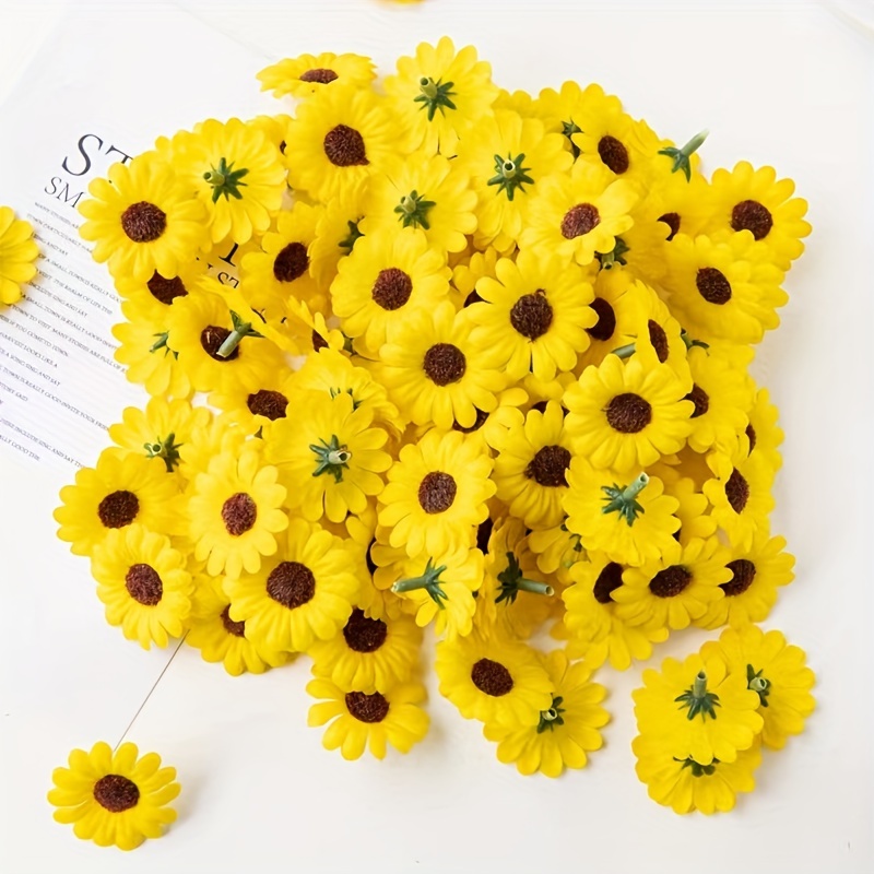 30/50pcs Artificial Daisy Heads, Small Sunflower Mini Fake Flowers Heads  For Craft Weeding Home Decoration Wreath Hair Clips Headband