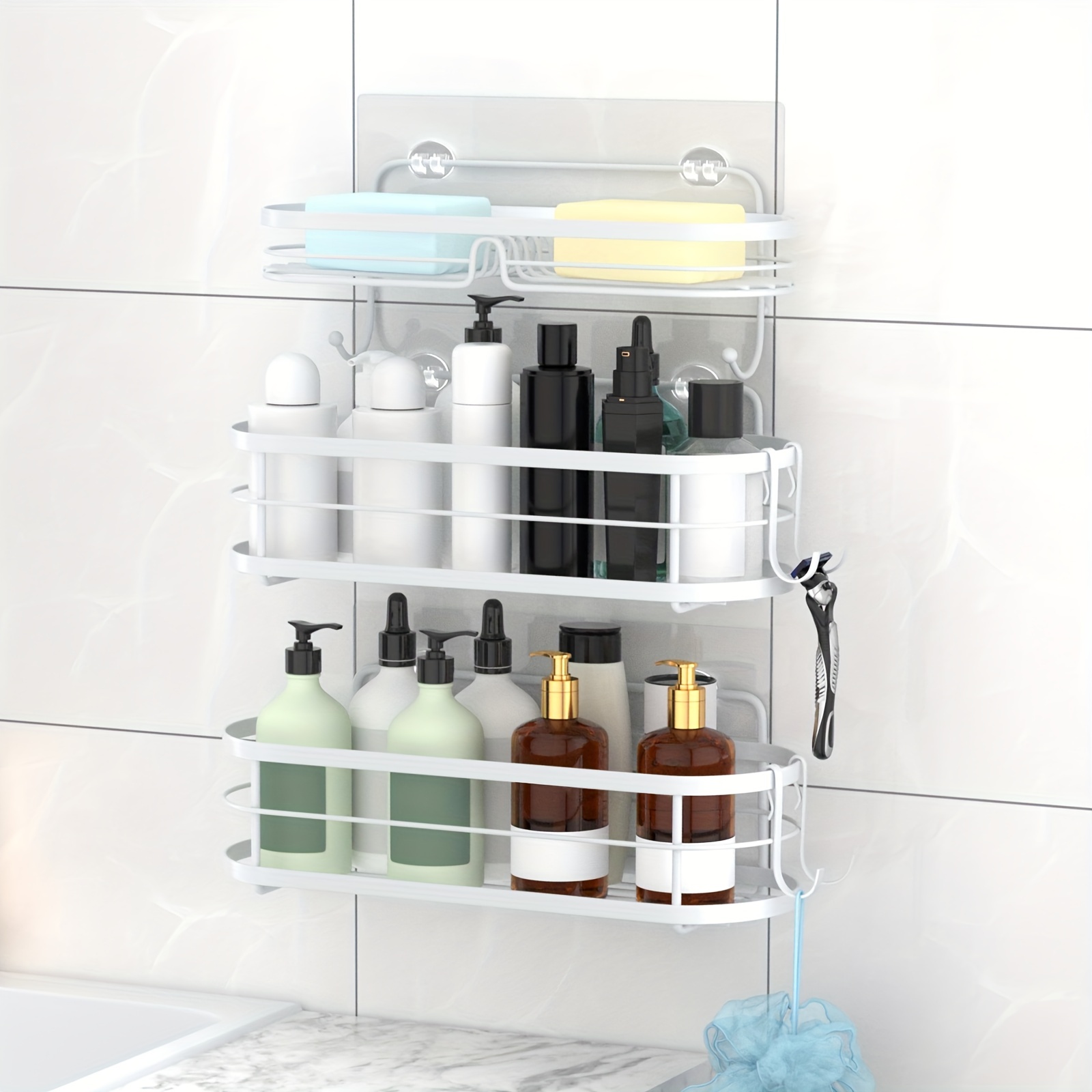Corner Shower Caddy Suction Cup Set Shower Shelf Basket & Toothbrush Holder  & So