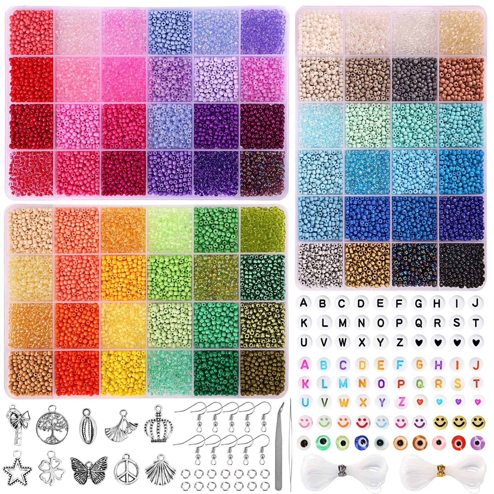 8600 Pcs 4mm 6/0 48 Colors Glass Seed Beads, Charms Bracelet Jewelry Making Beads Kit Gifts Small Craft Glass Beads with Beading Elastic String for