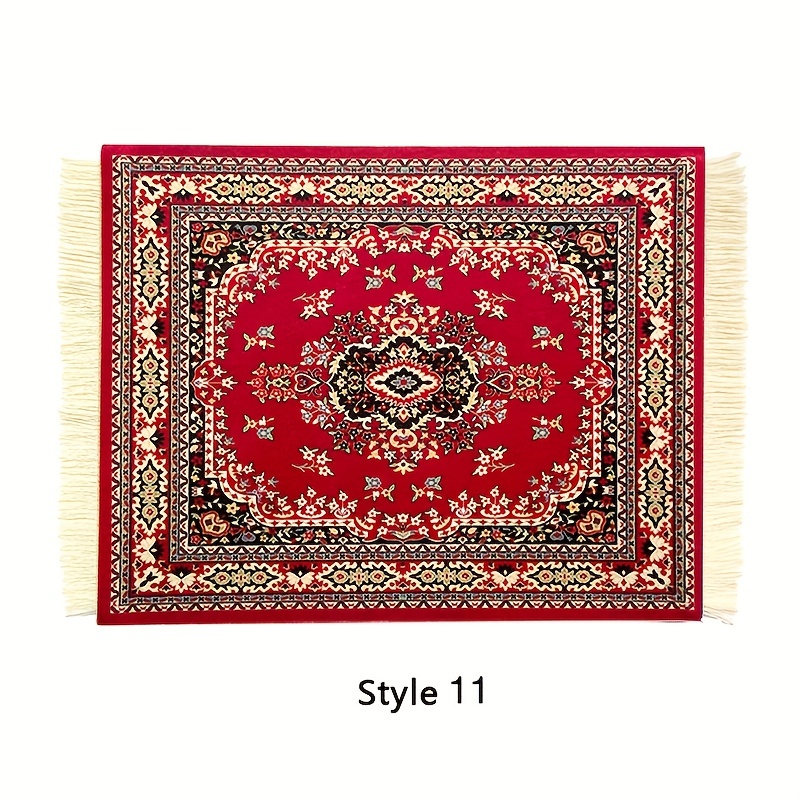 Round Persian Rug Mouse Pad - Bohemian Style Desk Mat With Fringed Edges, Non-Slip Base